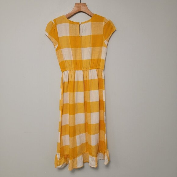 Old Navy Wrap Dress Yellow White Check Buffalo‎ Plaid Summer Large 10/12 NEW - Picture 4 of 11